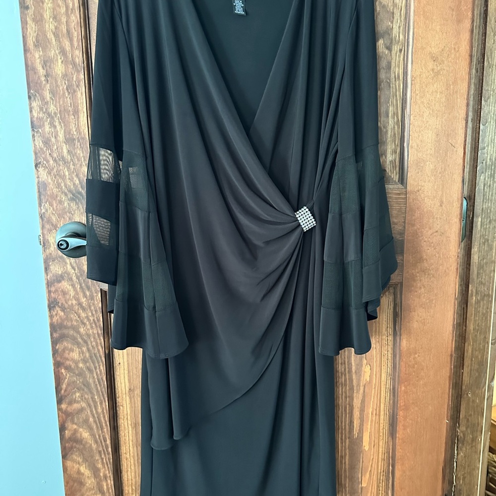 R&M Richards Black Draped Long Sleeve Dress